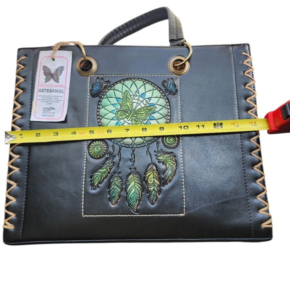 Leather Black Dreamcatcher Tote Bag With Crosbody - Picture 2 of 7